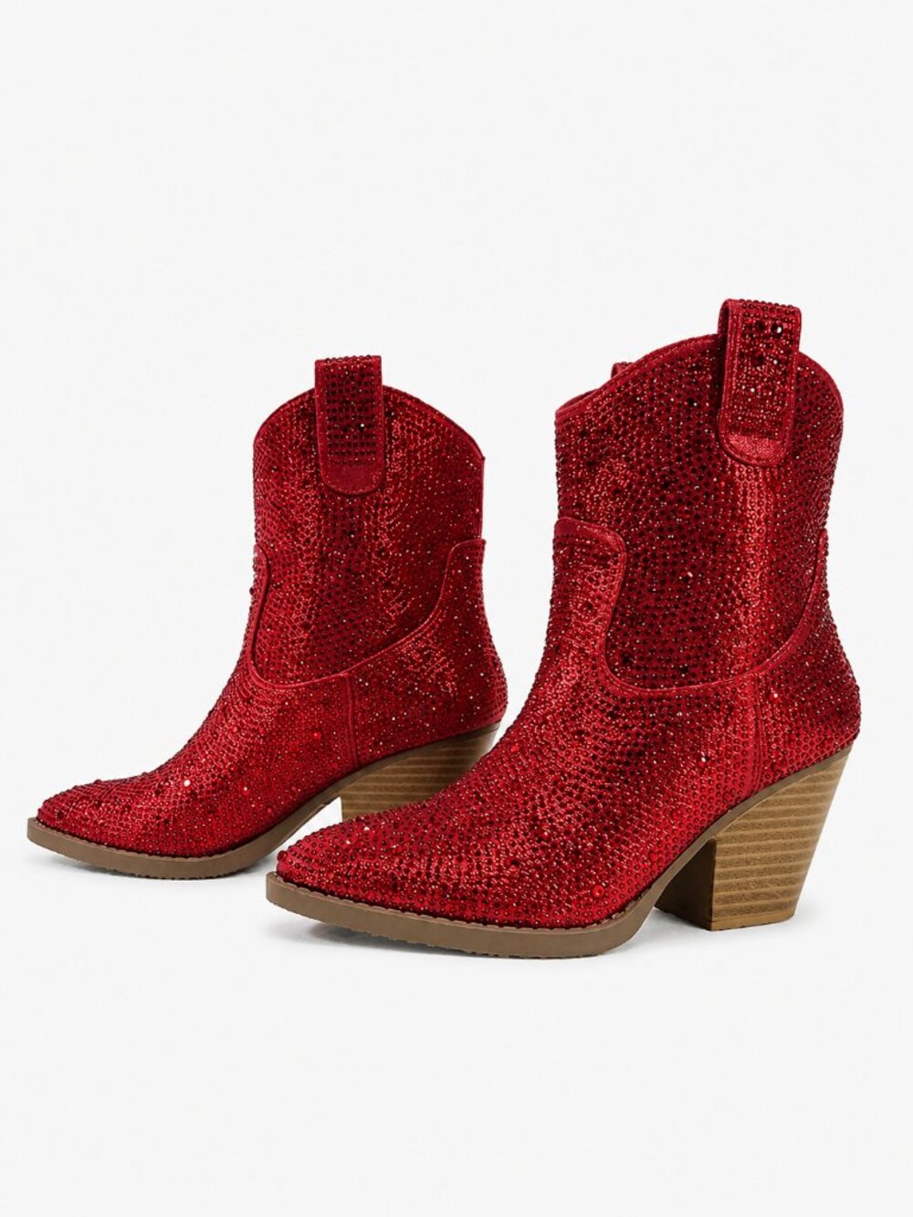 NIB Dolly Red Rhinestone Glitter Disco Cowgirl Country Glam Western Ankle Boots